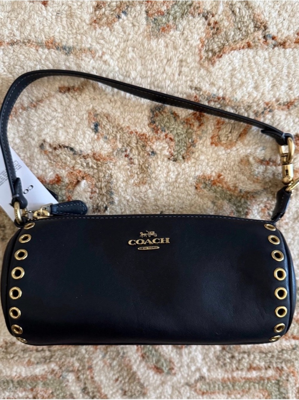 Coach Black Leather Eyelet-Trim Nolita Barrel Bag